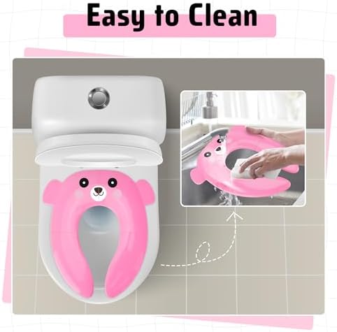 Maliton Foldable Travel Potty Training Seat for Toddlers, Pink Bear - Image 5