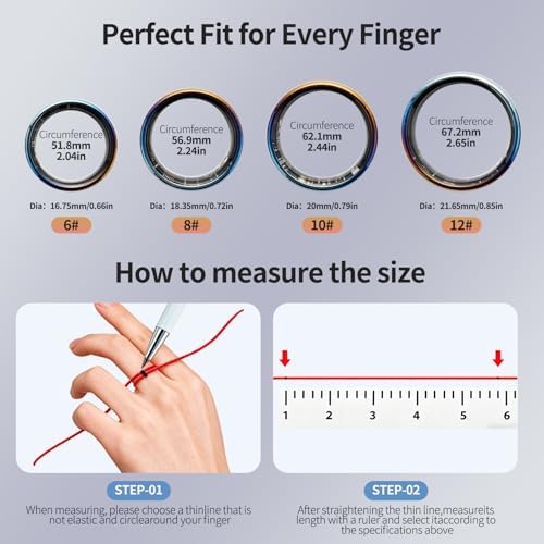 Mirlray Smart Ring for Women & Men, Smart Ring Health Tracker, Blood Oxygen & Heart Rate Monitor, Long Lasting Battery Sleep Ring, Waterproof Fitness Ring (Ti-Blue, 6) - Image 7