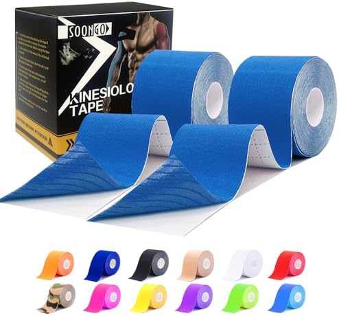 SOON GO Kinesiology Tape Pro 2 Rolls, 2 Inch High Elasticity Sports Tape Therapeutic Pain Relief–Physio Tape for Muscle Recovery & Joint Support, Waterproof & Hypoallergenic & Breathable–Blue by SOON+GO