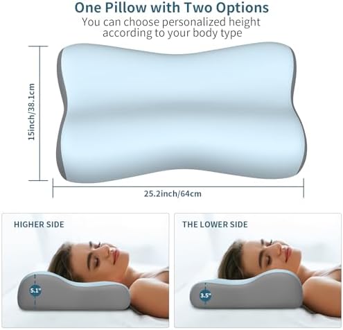 Cervical Neck Pillow, Contour Memory Foam Pillows for Neck Pain Relief, Ergonomic Pillow for Sleeping, Orthopedic Bed Pillow Neck Support Pillow for Side Back Stomach Sleepers(Blue&Grey) - Image 5