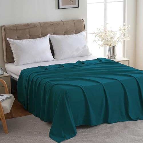 ZPECC Queen Flat Sheet Only 6 Pack, Durable Teal Top Bed Sheets Hypoallergenic Soft Brushed Microfiber Color-Coded Label, 90"x102" - Image 2