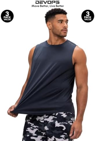 DEVOPS 3 Pack Sleeveless Men's Muscle Shirts Dry Fit Tank Top Gym - Image 2