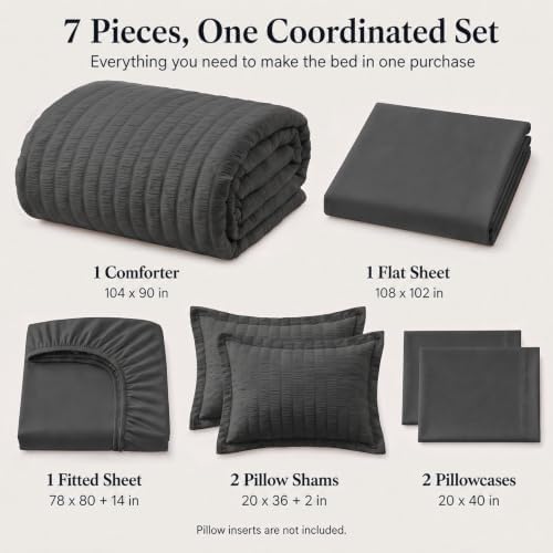 CozyLux King Size Comforter Set, 7 Pieces Dark Grey Seersucker Bed in a Bag - Image 2