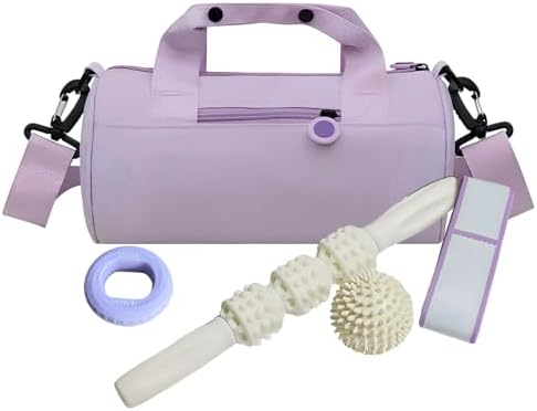 5 Pcs Mini Gym Bag Kit, Including Hand Grip, Roller Massage Stick, Workout Yoga Band & Spiky Ball, Sport Women Gym Bag, Portable Travel Accessories Set by Unknown