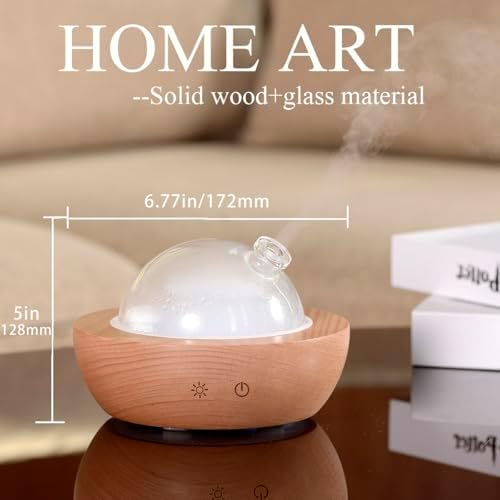 Glass Essential Oil Diffuser,Real Wood Base,The 2025 Upgrade Aromatherapy Diffuser,Aroma Diffuse Humidifier,LED Light in 7 Colors，Suitable for Home Office Bedroom（Non-Glass Reservoir） - Image 3