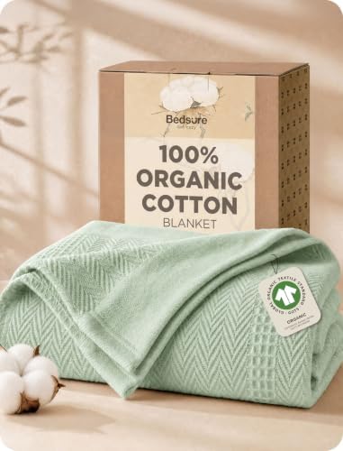 Bedsure PureWoven 100% Organic Cotton Waffle Luxury Blanket, King, Green by Unknown