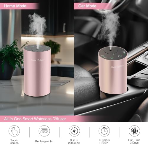 Waterless Essential Oil Diffuser Starter Kit - No Water Needed, Battery Operated Mini Scent Air Machine, Included 3x20ML Essential Oils, Portable Aromatherapy Diffuser for Home & Car & Office, Pink - Image 4
