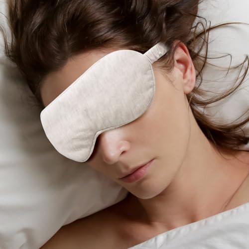 Eye Masks for Sleep, Beige Organic Cotton Sleep Mask Lightweight Elastic Eye Mask for Men Women Sleeping, Traveling - Image 3
