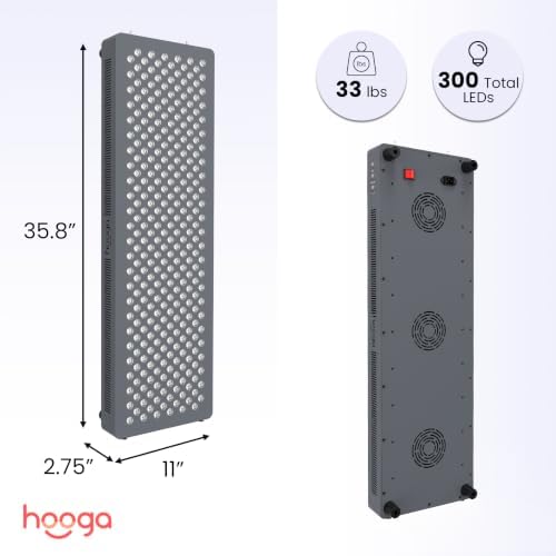 Hooga HG1500 Full Body Red Light Therapy Panel, 300 LEDs, 660nm Red & 850nm Near-Infrared Light, Built-in Timer, Door Hanging Kit - Image 2