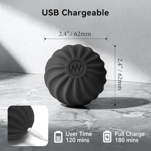 2.4" Mini Electric Vibrating Massage Ball, 10-Speed Fitness Yoga Massage Roller for Palm, Hand, Foot, Leg, Neck, Back, Multi-Directional Massage Ball (Black) - Image 6