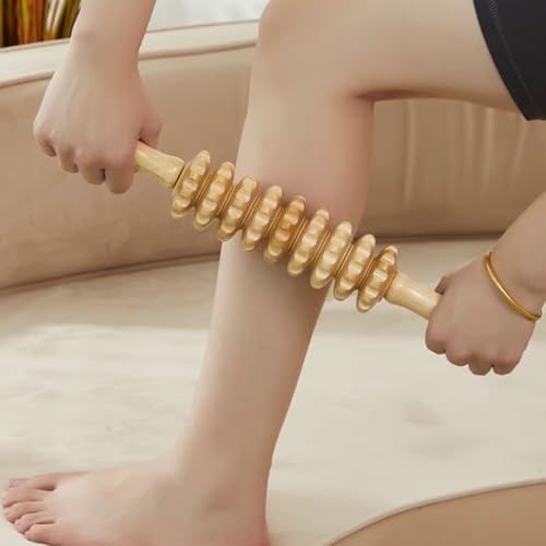 Wood Massage Roller Muscle Roller Cellulite Massage Tool Fascia Blaster Lymphatic Drainage Massager Wood Therapy Massage Tools for Deep Tissue Muscle Relief Recovery(9-Wheel) - Image 6