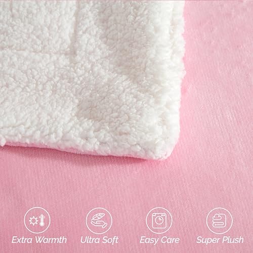 Elegant Comfort Ultra Soft Reversible Flannel Sherpa Blanket - Cozy Silky Fleece Throw for Couch, Bed - Plush Fuzzy Warm Winter Blanket for Gift, Full, Light Pink - Image 6