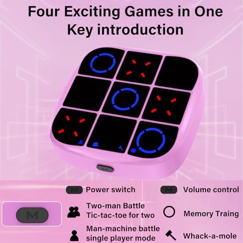 Tic-Tac-Toe Bolt Game, 4-in-1 Handheld Puzzle Games Console, Electronic Tic-Tac-Toe Game for Educational and Memory Growth, Portable Travel Games for Car Ride, Board Games for Kids and Adults (Pink) - Image 2