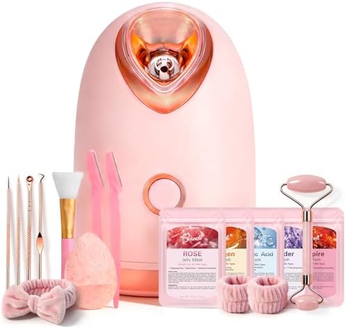 Pjordo Facial Steamer Spa Kit with 17 Skin Care Tools, Nano Ionic Face Steamer for Deep Cleaning Unclogs Pores, Warm Mist Humidifier Steamer for Face Home Sauna SPA, Self Care Gifts for Women by Pjordo