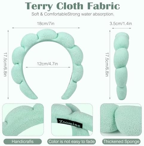 Ztomine Spa Headbands, Set of 2, Terry Cloth Headband Face Wash Headband Combo Pack - Puffy Makeup Headbands for Face Washing, Mask (beige + turquoise) - Image 6