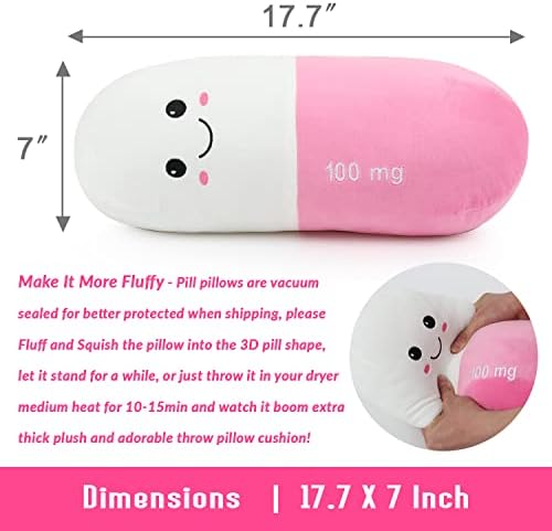 Sexysamba Pill Pillow Neck Roll Pillow Cute Preppy Room Decor Chill Pillows with Washable Cover, Funny Aesthetic Trendy Gift Throw Pillows for College Dorm Teenager Y2K Teacher Doctor Nurse (Pink, M) - Image 2
