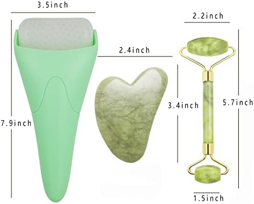 3 in 1 Ficial Face Ice Jade Roller and Gua Sha Tool, Natural Real Jade Anti-Wrinkle Face Eye Neck Massager Tool, Reduce Wrinkles, Puffiness, Migraine, Redness, Pain and Injury, Green - Image 6