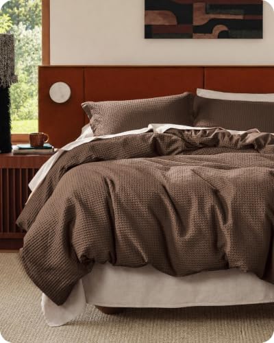 Bedsure PureWoven 3 Pieces 100% Cotton Waffle Weave Duvet Cover Set, Brown by Unknown