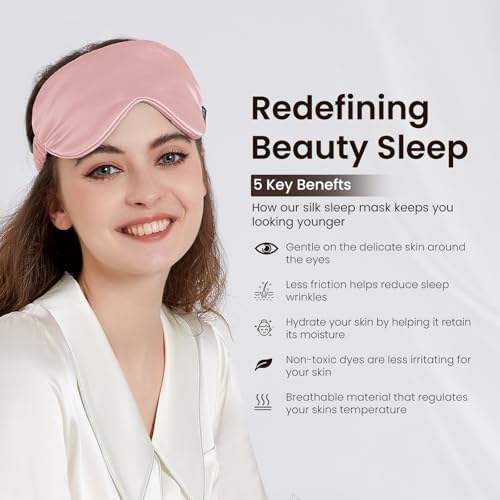 THXSILK Sleep Mask 100% 25 Momme Pure Mulberry Silk Super Smooth Cooling Sleep Eye Mask Blackout for Women/Man/Kids, Eye Cover with Wide Head Strap for Good Night Sleep, Charming Pink - Image 5