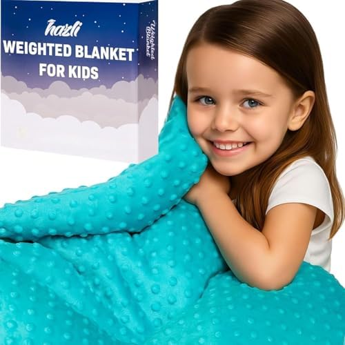Super-Soft Kids Weighted Blanket 7 Pounds - Weighted Blanket for Kids - Easy to Clean, Washable Minky Cover - 41x60 Inches 7lbs Child - Small Heavy Blanket for Girls and Boys by Hazli