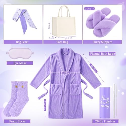 Patelai 7 Pcs Birthday Gifts for Women Spa Robe and Slippers Set Self Care Gift Basket for Women Spa Gift Basket for Friend - Image 2
