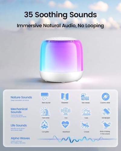 Glocusent Nano-Glow White Noise Machine,35 Sounds&12 Light Modes for Sleep - Image 2