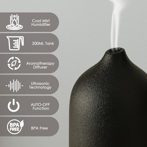 Diffuserlove Ceramic Essential Oil Diffuser Aromatherapy Diffusers for Home Bedroom Air Stone Diffuser Black Base - Image 3