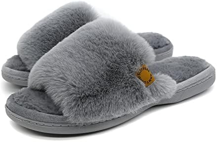 Onmygogo Indoor Slippers for Women Open Toe with Memory Foam, Soft Faux Fur Nonslip House Slippers by Onmygogo