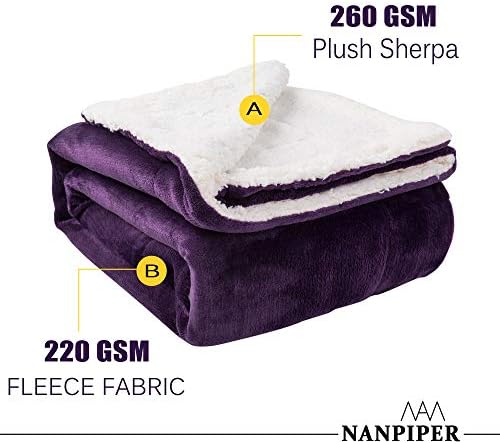 NANPIPER Sherpa Blanket, Super Soft Fuzzy Flannel Fleece/Wool Like Reversible Velvet Plush Couch Blanket, Lightweight Warm Blankets for Winter (Throw Size 50"x60", Purple) - Image 3