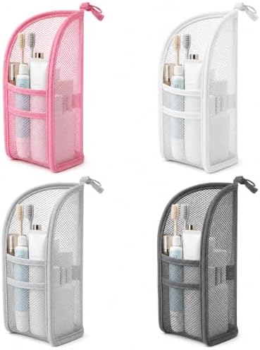 Standing Toiletry Bag,Portable Foldable Hanging Travel Organizer with Zipper and Loop,Mesh Large Capacity Cosmetic Waterproof Bag for Bathroom,Suitcase Packing,Toiletries,Makeup,Skincare (4PC) by Unknown
