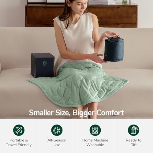 Weighted Lap Blanket for Adults, 5 lbs, 23"x29", Leaf Pattern, Sage Green - Image 5