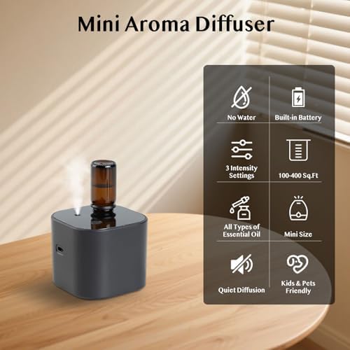 Waterless Essential Oil Diffuser, Portable Aroma Diffuser, Battery Operated, 3 Mist Modes, Aromatherapy Diffuser for Essential Oils, Cordless Scent Air Machine for Home, Office, Small Room, Black - Image 2
