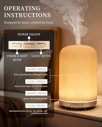 Essential Oil Diffuser - 2.4 MHz Ultrasonic Ceramic Diffuser with Pulse/Continuous Mist & 3 Night Light Modes, Waterless Auto-Off, Silent Aromatherapy Diffuser for Home, Office, Gifting & Home Decor - Image 3