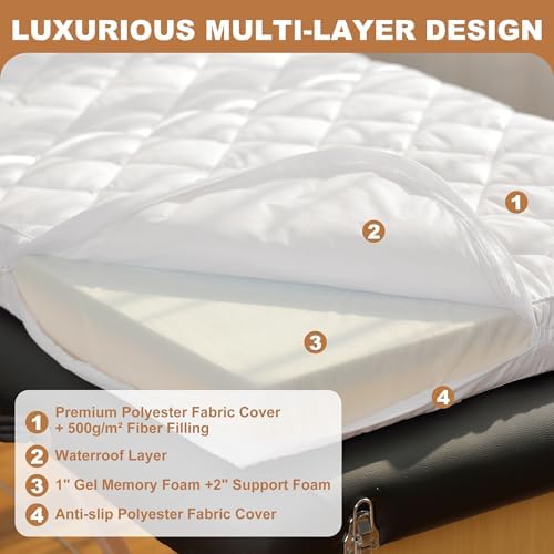 3.2 Inch Lash Bed Topper Set,Gel Memory Foam Massage Bed Topper, Waterproof Fluffy Pillow Top Cover for Spa Esthetician Wax,Includes White Massage Table Toppe & Face Rest Cover - Image 2