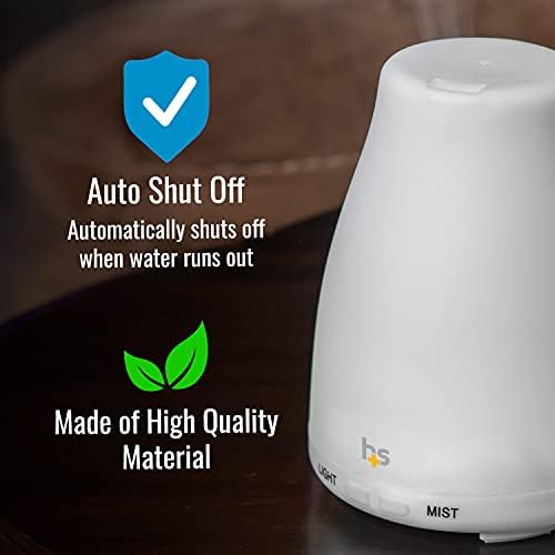 HealthSmart Essential Oil Diffuser, Cool Mist Humidifier and Aromatherapy Diffuser with 150ML Tank Ideal for Small Rooms, Adjustable Timer and Mist Mode, White - Image 5
