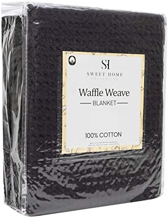 Sweet Home Collection 100% Fine Cotton Blanket Luxurious Weave Stylish Design Soft and Comfortable All Season Warmth, Full/Queen, Waffle Weave Black (Pack of 6) - Image 3