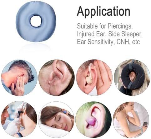 Silky Satin Piercing Pillow Ear Pillows Donut with Hole for Ear Pain CNH Piercing Pain Relief Sleeping Pressure Sore Side Sleepers Smooth Cooling Ear Guard Protector, Haze Blue - Image 7