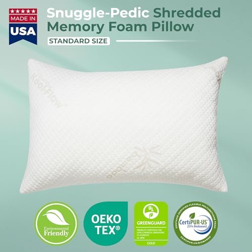 Snuggle-Pedic Standard Shredded Memory Foam Pillow for Sleeping - Cooling and Neck, Back, and Shoulder Support - Ideal for Side Sleepers, Pregnancy, Dorm Rooms, and Travel - USA Quality - Image 2