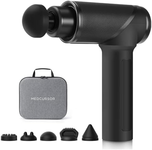 Medcursor Massage Gun - High Intensity Brushless Motor, Handheld Percussion Deep Tissue Massager with 6 Massage Heads for Sore Muscle and Stiffness, Gifts for Father/Dad (Black) by Medcursor
