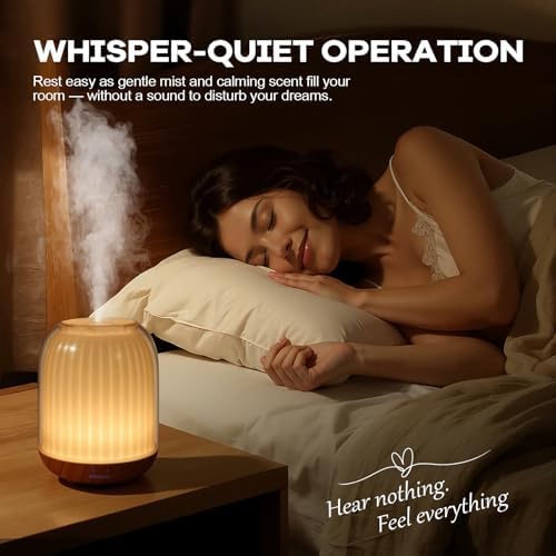 Essential Oil Diffuser with Night Lamp | 120ml USB Portable Aroma Diffuser with Wood-Grain Base & Glass-Look Cover | Humidifier with Lights | Small Humidifier for Bedroom, Office | Room Décor | Gift - Image 2