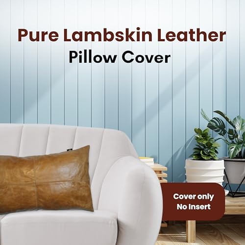 LL LEATHER LOVERS 100% Lambskin Leather Pillow Cover - Sofa Cushion Case - Decorative Throw Covers for Living Room & Bedroom, Gold Crunch Plain Pack of 1-10X18 Inch - Image 2