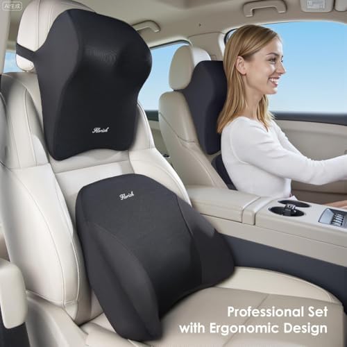 FLORICH Upgrade Lumbar Support and Car Neck Pillow, Back Support and Headrest Pillow for Car Seat Driver, Memory Foam Back Neck Support Pillow and Car Seat Lumbar Support for Car Office Chair - Black - Image 6
