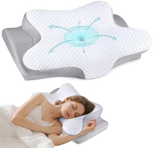 Cervical Pillow for Neck Pain Relief, Ergonomic Neck Pillow for Sleeping, Contour Side Sleeper Pillow for Neck Support, Orthopedic Cooling Memory Foam Pillows for Back Stomach Sleepers (White) by BESPILLOW
