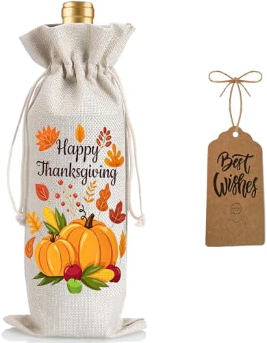 1Pcs Happy thanksgiving Wine Bag Happy Thanks Wine Bag Thanksful Gifts Wine Bag, with 1Pcs Kraft Blessing Cards and natural jute rope by Yourloveisourmotivation%EF%BC%81