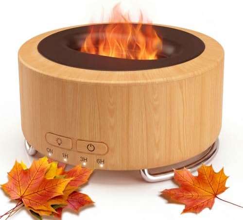 Essential Oil Diffuser for Home: 500ml Fireplace Flame Light by SOLEILHOME