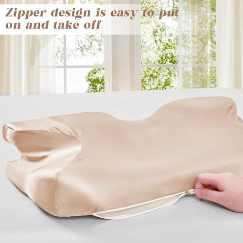 P Pothuiny Taupe Satin Cervical Pillow Case Cover 2-Pack with Zipper - Image 6