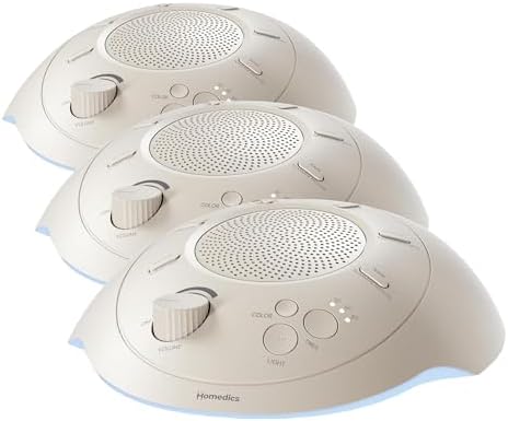 Homedics Sleep Better Portable Sound Machine,Night Light,12 Soothing Sounds Including White Noise,Rain & Thunderstorm,Ultra-Portable Design,Auto-Off Timer,Ideal for Travel &Baby Sleep,Cream,Pack of 3 by Homedics