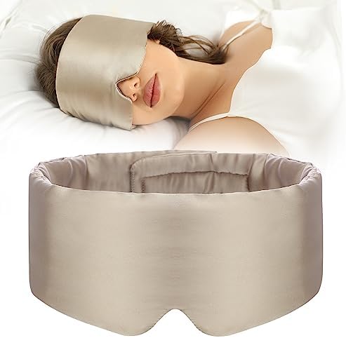 SECZIPE 100% Mulberry Silk Sleep Mask Eye Mask for Women Man with Adjustable Band, for Side Sleeper Blackout Sleep Mask for Travel Rest and Office Large Size (Taupe) by SECZIPE