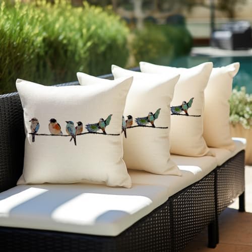 RABUSOA Birds Pillow Covers 16x16 Inch,Lumbar Decorative Throw Pillows,Spring Summer Hand-Painted Outdoor Pillowcases Cushion Covers for Couch - Image 5
