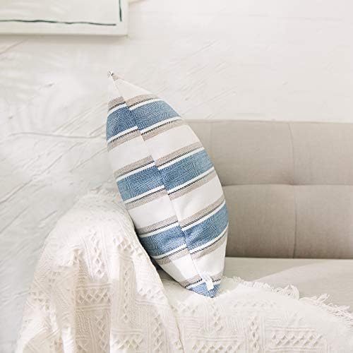 Stripe Pillow Case Soft Linen Square Decorative Throw Cushion Cover Pillowcase with Invisible Zipper for Bed 16" x 16 " - Image 2